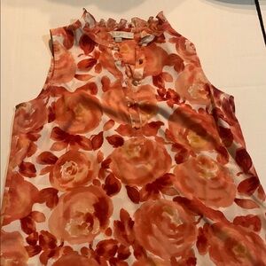 LOFT Women's Sleeveless Floral Blouse - Red and Orange